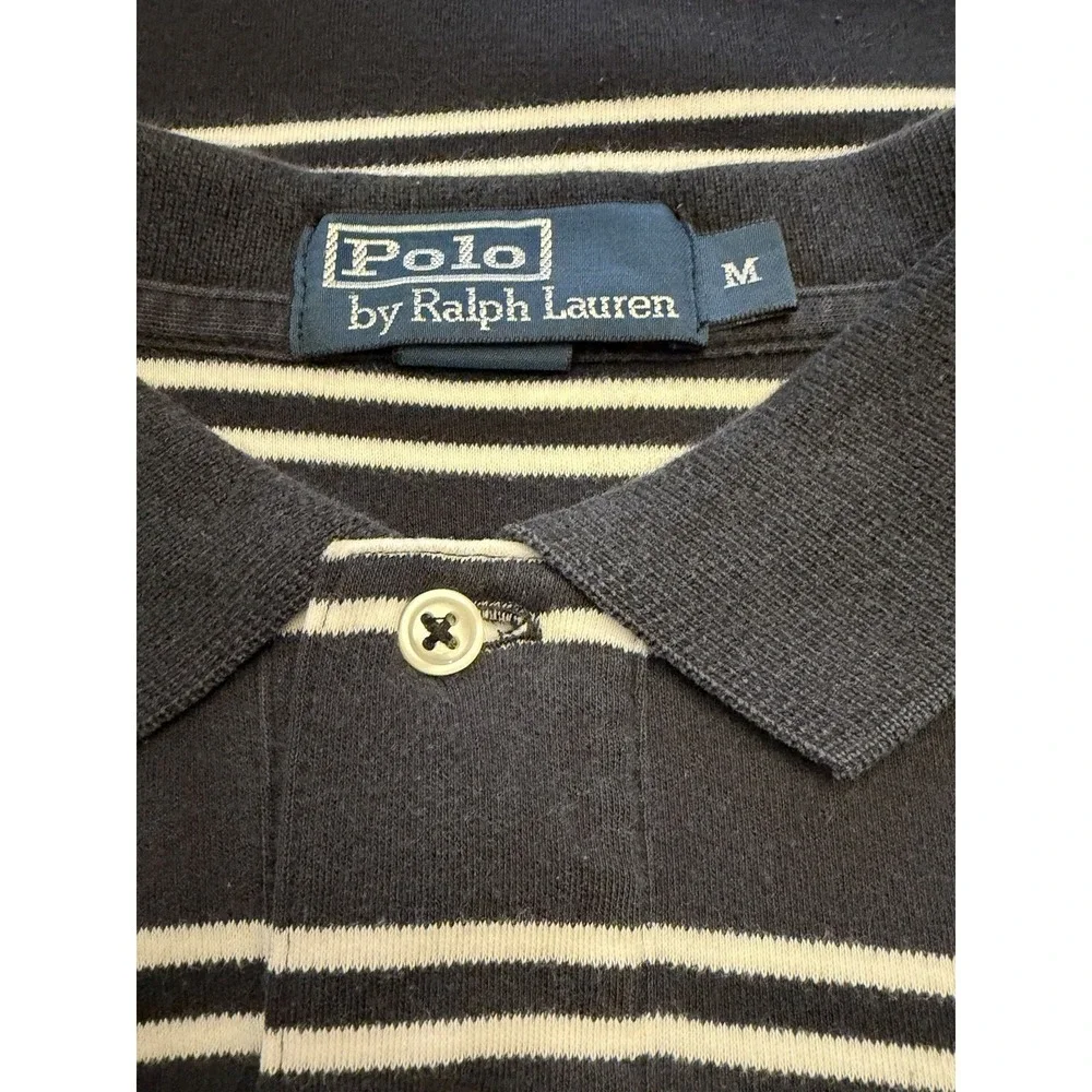 Polo Ralph Lauren Black/White Striped Polo Shirt Men's M Short Sleeve Cotton